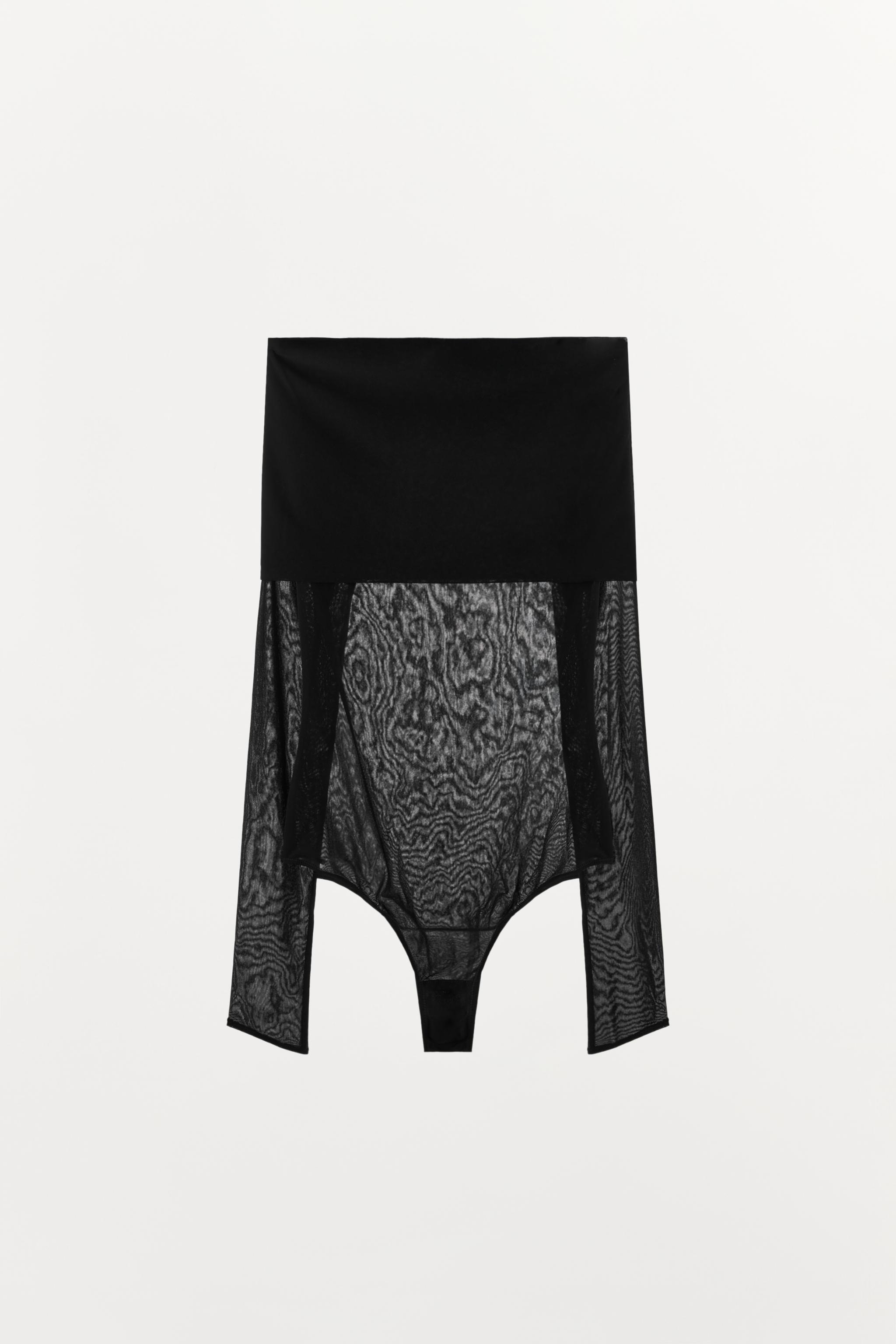 CLEAR DRAPED-NECK BODYSUIT